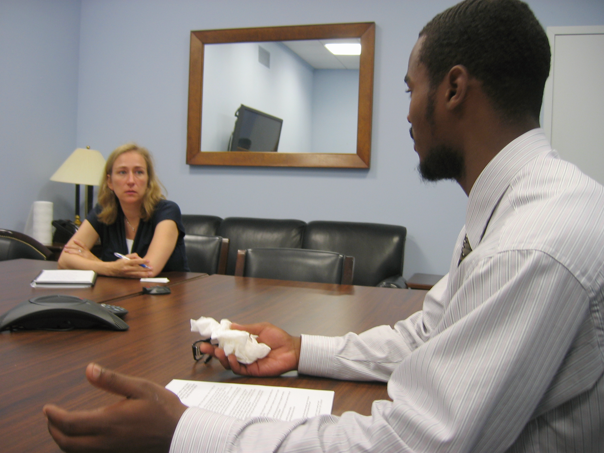 Youth advocate speaking with U.S. Senate staff.